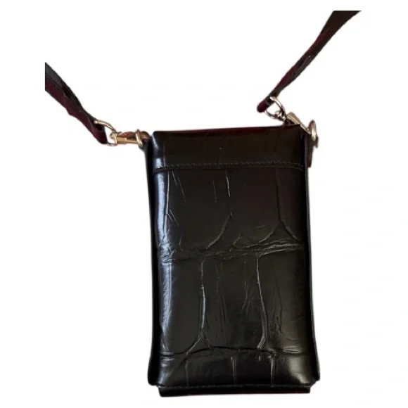 Prune Leather Croc Print Camera Crossbody Phone Bag - Picture 5 of 6